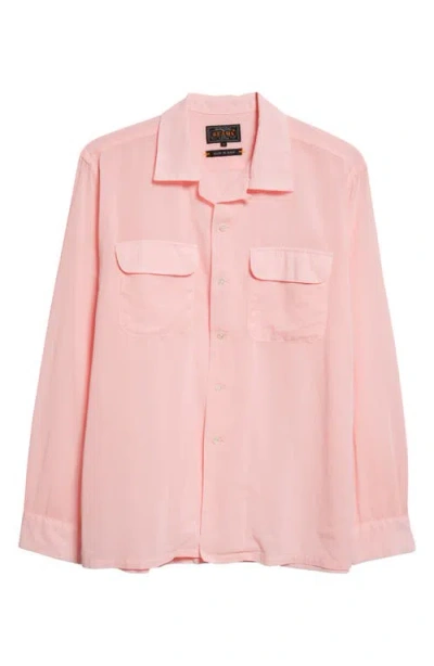 Beams Plus Camp Collar Shirt In Pink