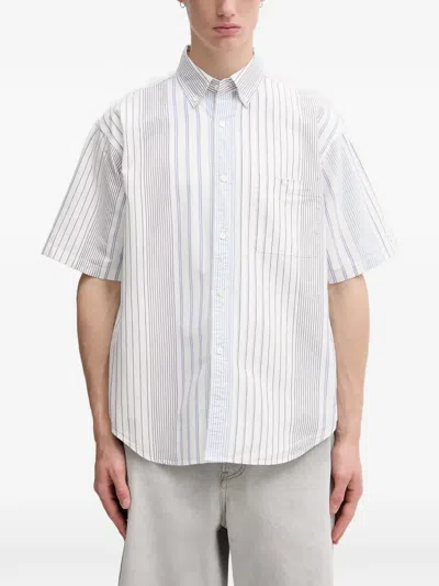 Beams Oxford Striped-pattern Button-down Shirt In White
