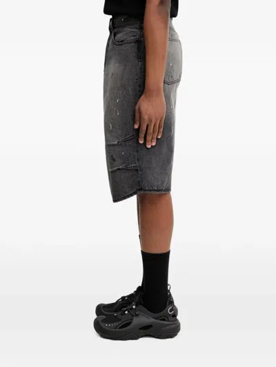 Beams Paint-splatter Distressed Shorts In Gray