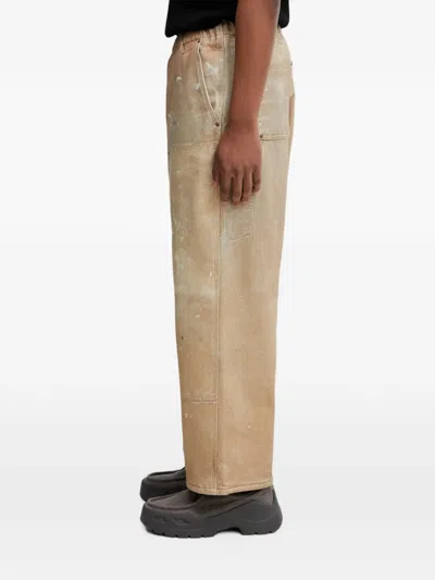 Beams Paint-splatter Double-knee Trousers In Gold