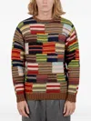 Beams Crew Hand Knit Patchwork Sweater In Black