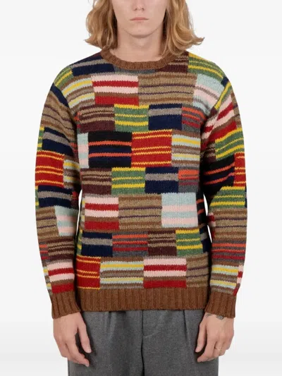 BEAMS PATCHWORK CREWNECK SWEATER
