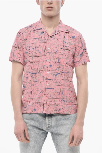 Beams Patterned Short-sleeve Shirt With Double Pocket In Pink