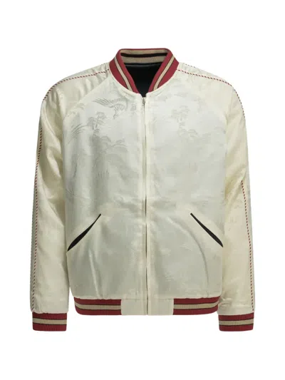 BEAMS PATTERNED-JACQUARD REVERSIBLE BOMBER JACKET