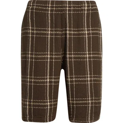 Beams Plaid Loose Weave Cotton Drawstring Shorts In Brown