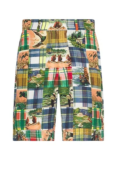 Beams Plain Front Shorts Jacquard Mapping Patchwork Like Print