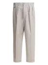 Beams Pleated Cotton Trousers In Gray