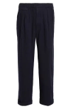 Beams Pleated Linen & Cotton Elastic Waist Pants In Blue