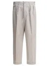 Beams Pleated Cotton Trousers In Neutral