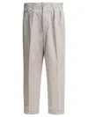 Beams Pleated Cotton Trousers In Silver