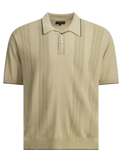 Beams Plus Beige Cotton Textured Knit Button-down Polo Shirt