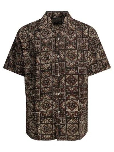 Beams Plus "block Print" Casual Shirt In Brown
