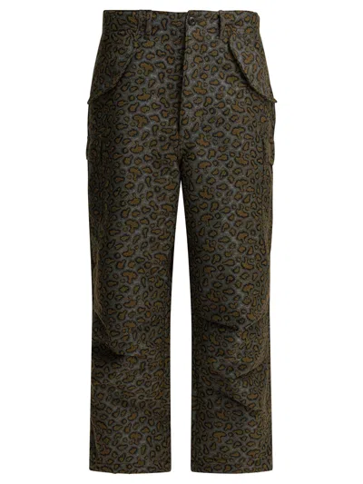 Beams Cargo Shorts Animal Print Belt Loops Pockets In Green