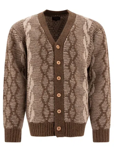 Beams Plus Cable Knit Cardigan In Brown