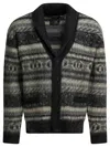 Beams Wool Cardigan Shawl Collar Patterned Pockets In Multi