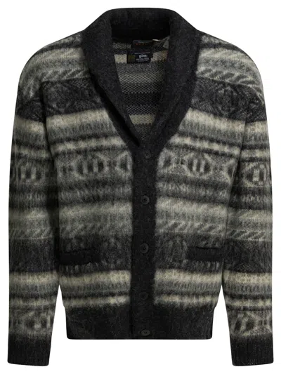 Beams Shaggy Fair Isle Shawl Collar Cardigan In Gray