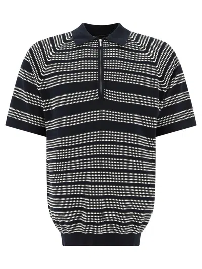 Beams Plus Half-zip Jacquard Polo Shirt In Blue