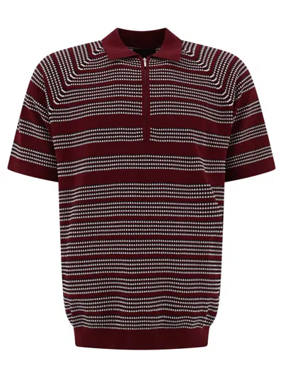 Beams Half-zip Jacquard Polo T-shirt In Red