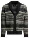 Beams Wool Cardigan Shawl Collar Patterned Pockets In Multi