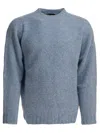 Beams Soft Texture Crew Neck Knitwear With Ribbed Cuffs In Blue