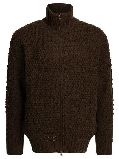Beams Wool Zip Jacket High Collar Knit In Brown