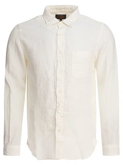 Beams Linen Shirt With Button-down Collar And Chest Pocket In White