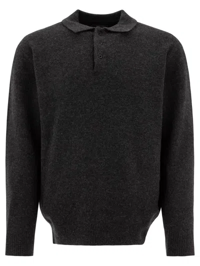 Beams Gray Knit 9g Polo In Black