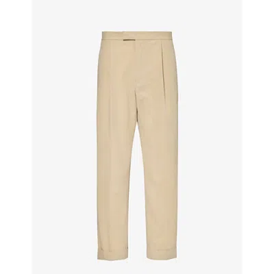 Beams Plus Mens Beige Pleated Tapered-leg Cotton-blend Trousers