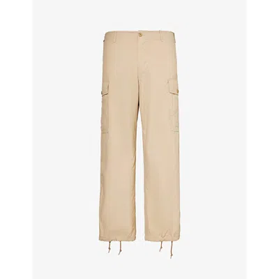 Beams Plus Mens Beige Ripstop Belt-loop Relaxed-fit Wide-leg Cotton Trousers