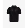 BEAMS ZIP OPEN-KNIT COTTON KNITTED POLO