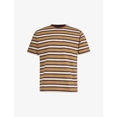 Beams Plus Mens Brown Pocket Tee Striped Cotton-jersey T-shirt