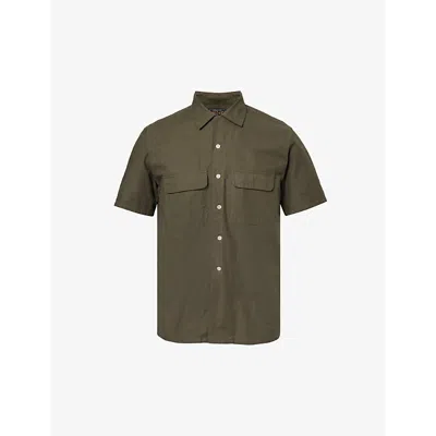 Beams Plus Mens Olive Revere-collar Regular-fit Cotton-blend Shirt