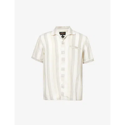 Beams Plus Mens Stripe Striped Camp-collar Linen Shirt