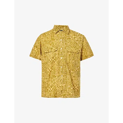 Beams Plus Mens Yellow Batik Graphic-print Cotton Shirt