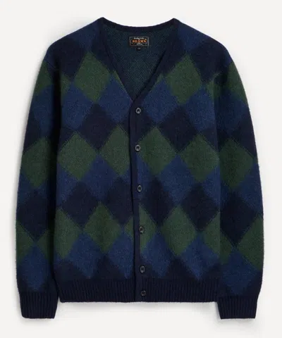 Beams Argyle Cardigan In Navy