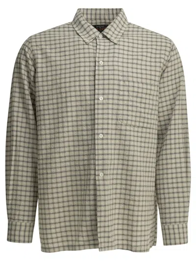 Beams Plus Open Bd Sucker Beige Cotton Linen Casual Shirt In Green