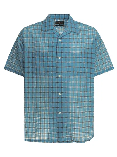Beams Plus "open Collar Nylon Airy Plaid" Casual Shirt In Light Blue