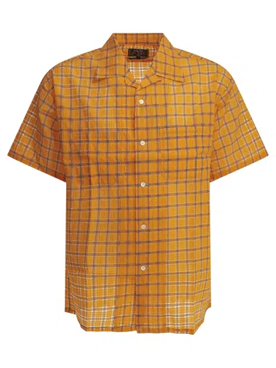 Beams Open Collar Nylon Airy Plaid Shirts Orange In Multi