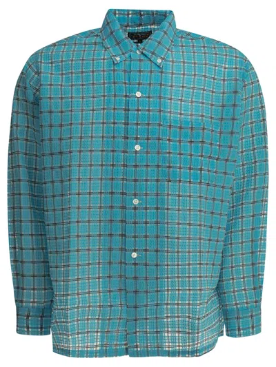 Beams Plus Open Db Nylon Airy Plaid Light Blue Nylon Casual Shirt