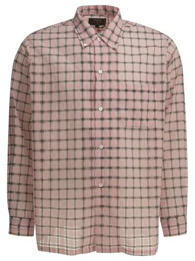 Beams Plus "open Db Nylon Airy Plaid" Casual Shirt In Pink