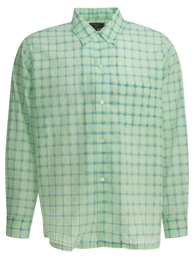 Beams Plus Open Db Nylon Airy Plaid Green Nylon Casual Shirt In Multi