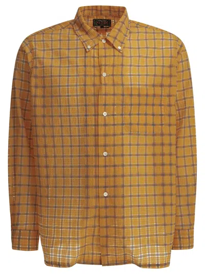 Beams Plus Open Db Nylon Airy Plaid Orange Nylon Casual Shirt In Brown