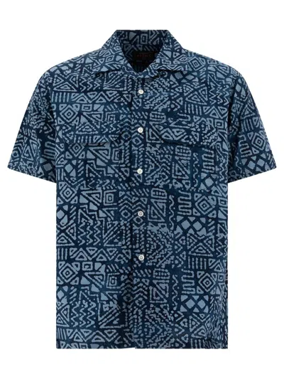 Beams Plus Patterned Short Sleeve Shirt In Blue