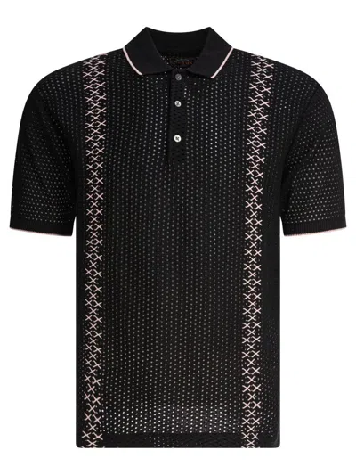 Beams Plus Perforated Polo Shirt In Black