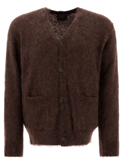 Beams Plus Soft Mohair Blend Cardigan In Brown