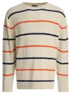 Beams Striped Crewneck Sweater Knitwear White In Neutral