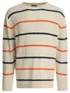 Beams Striped Crewneck Sweater Knitwear White In White