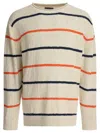 Beams Striped Crewneck Sweater Knitwear White In Neutral