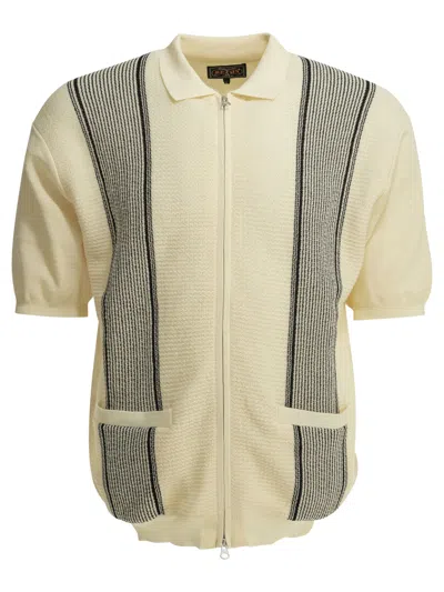 Beams Plus White Polyester Linen Polyester Nylon Linen Textured Knit Zipper Polo Shirt In Neutral