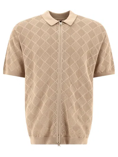 Beams Zip Knit Mesh Polo Shirt Polo Shirts Beige